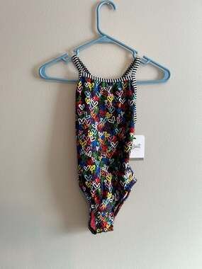 Dolfin Uglies Women's Love Wins Print String Back One Piece Swimsuit Size 28